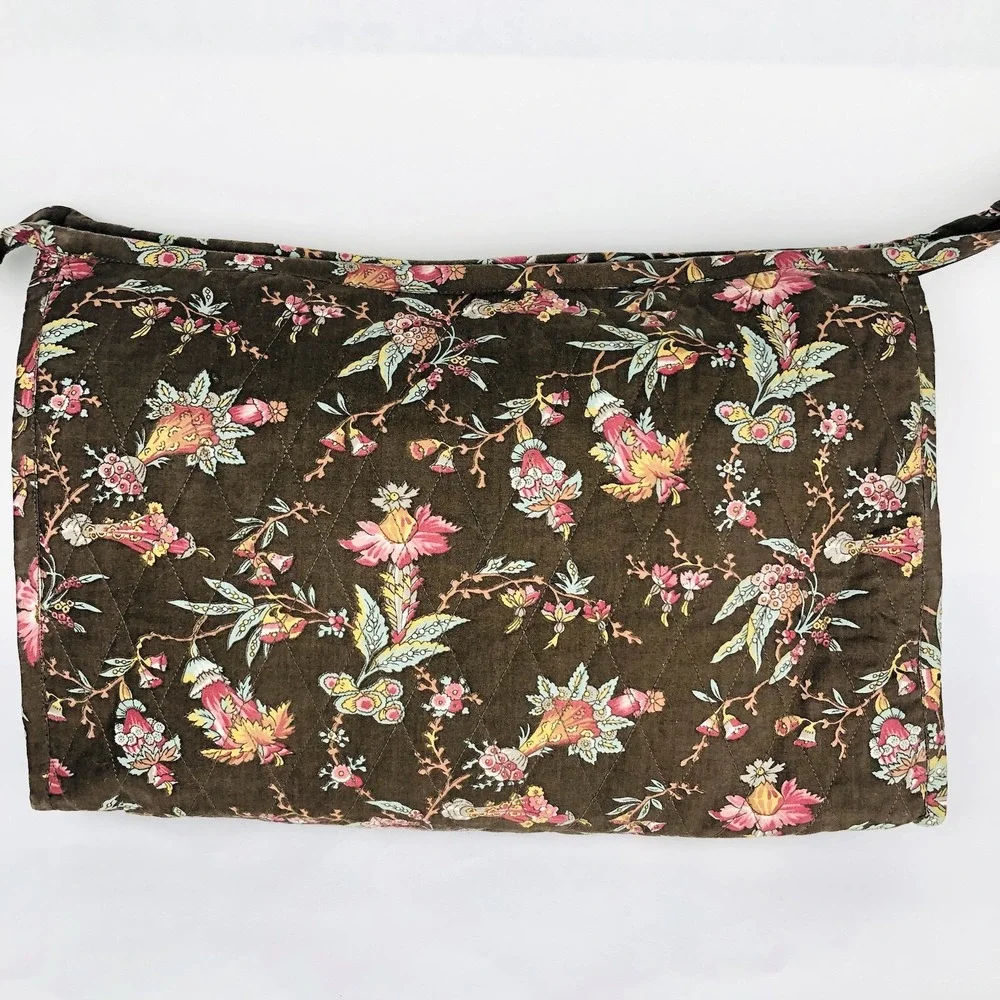 Garnet Hill 3-pc Quilted Toiletry Cosmetic Tote Purse Bag Brown Floral Set